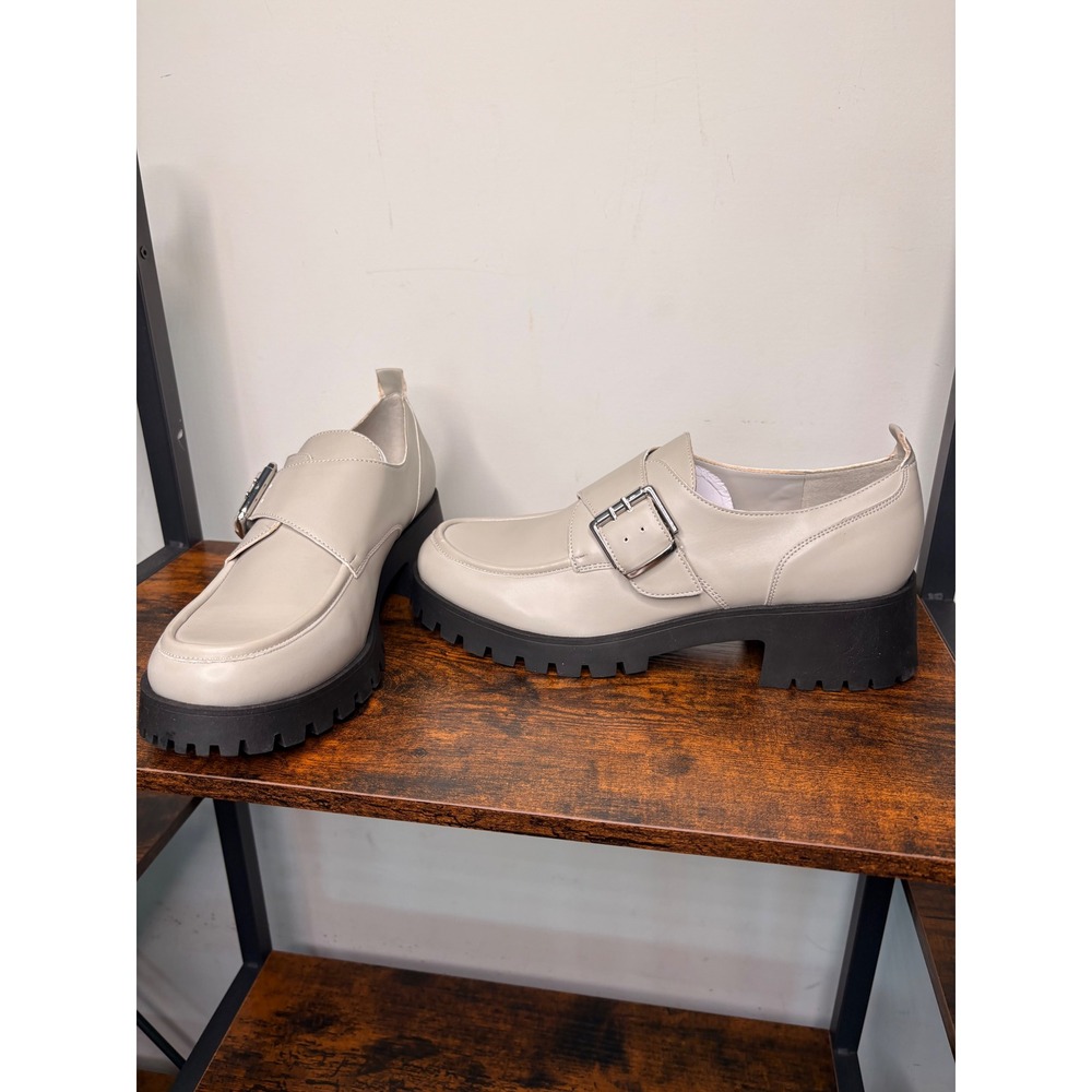 Marc Fisher Hazelton Loafers Lug Sole Silver Buckle Slip-On Gray Women's Size 10